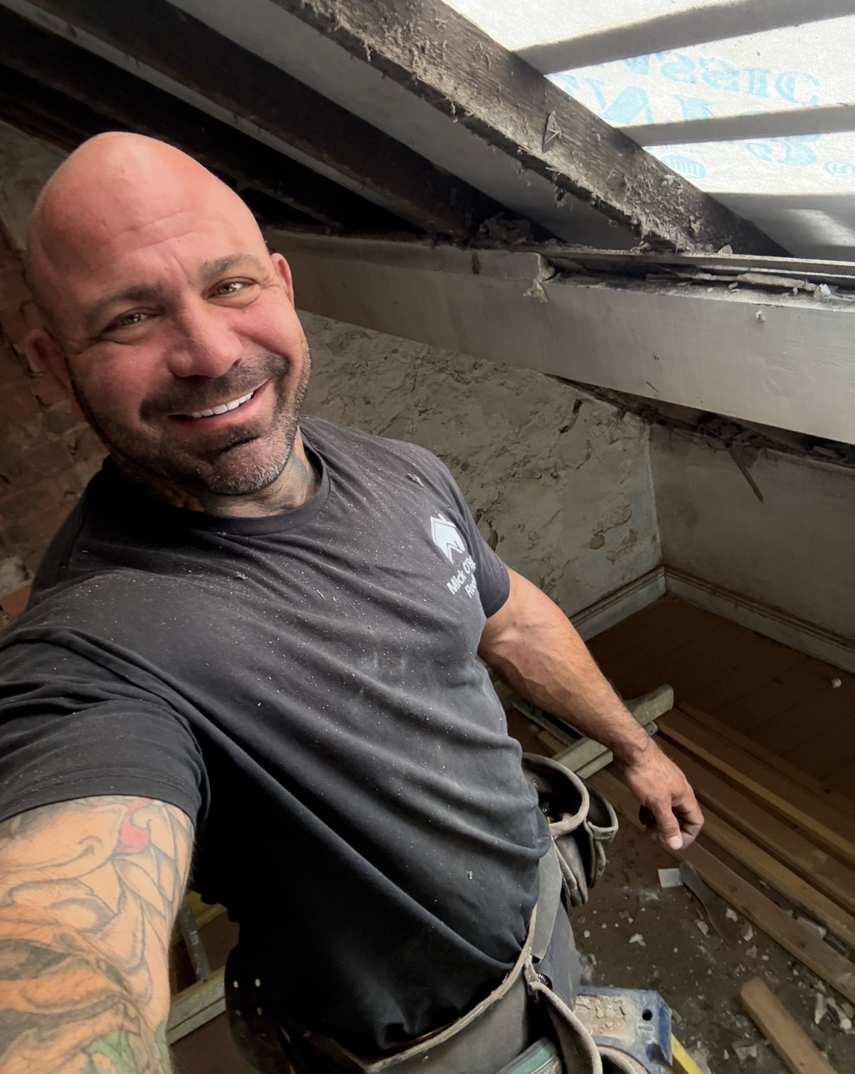 Mick O'Byrne preparing materials on site